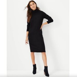 Ann Taylor Turtleneck Sweater Shift Midi Dress Black Size Small